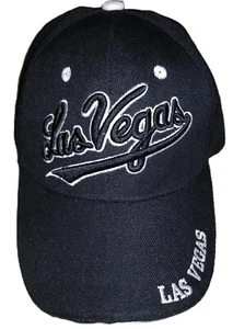 LAS VEGAS HAT CAP BLACK EMBROIDERED Spell Out ADJUSTABLE Hook And Loop - Picture 1 of 5
