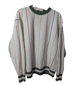 Vtg 90s STRUCTURE White Stripe Heavyweight Crew Pullover Sweater Size Large Q1 - Picture 1 of 5