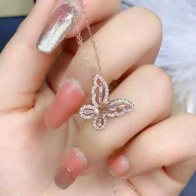 Кулон бабочка морганит грушевидный созданный лабораторией 14 карат покрытие розовым золотом серебро 18 дюймов 1 карат - Изображение 1 из 4