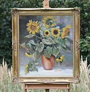 Alois Heinzl – Großes Stillleben mit Sonnenblumen – Ölbild auf Leinwand, Rahmen - Bild 1 von 8