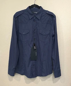 Monarchy Collection Mens Medium M Blue Button Up Dress Shirt Striped Logo NWT - Picture 1 of 10