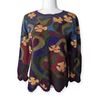 Peruvian Connection Alpaca Sweater Size Small Pima Cotton Floral Funky Art-Wear - Image 1 of 4