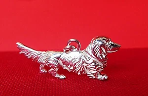 Anhänger Langhaar-Dackel, massiv 935er Silber, 3,7 cm lang, 1,5 cm hoch, 9 gr - Bild 1 von 6