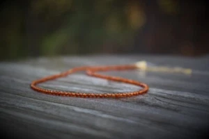 Dainty Hessonite Garnet Faceted Round Gemstone Beads Women Choker Necklaces 18'' - Picture 1 of 16