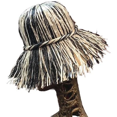 Sombrero de Paja Vintage Rafia Italia Playa Años 50 60 Novedad Verano Negro Blanco Foto 1 de 4