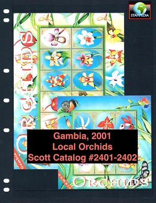 $20.00 Scott Value - 2001 GAMBIA Orquídeas 2 s/s Flor África Occidental CV MNH NH UMM Foto 1 de 4