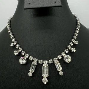 Vintage Art Deco Crystal Rhinestone Necklace Bib Collar Statement 14.75”L - Picture 1 of 10