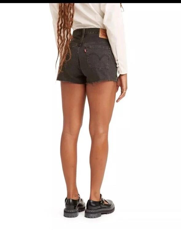 Levi’s Womens Black 501 Raw Hem High Rise Shorts Sz 27 RT
