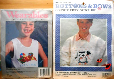 Lot-2 Counted Cross Stitch Kits Wearables Lifes a Beach-Banar Cow Floral Sealed - Image 1 of 4