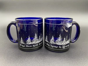 2 Vintage Kobaltblau Glas Becher Weihnachten Weise Männer suchen ihn noch Sein Name ist Jesus - Bild 1 von 5