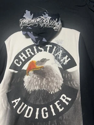 Christian Audigier Hombre’s Grande Águila Calva Sudadera con Capucha Negro Tirar Cremallera Chaqueta con Capucha Foto 1 de 4