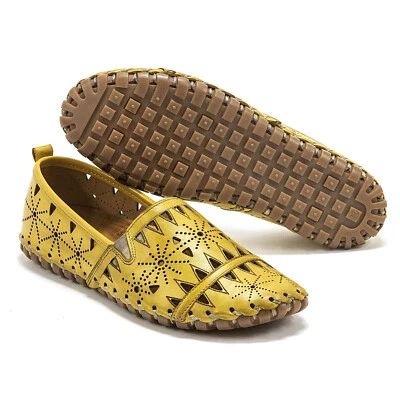 Women Spring Step Fusaro Yellow Leather Loafer Arch Support Comfort Flats - Image 1 of 4