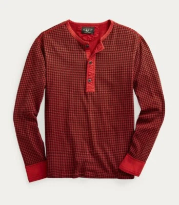 RRL Ralph Lauren Houndstooth Jersey Henley Red Black Shirt Men's S Small - Image 1 of 3