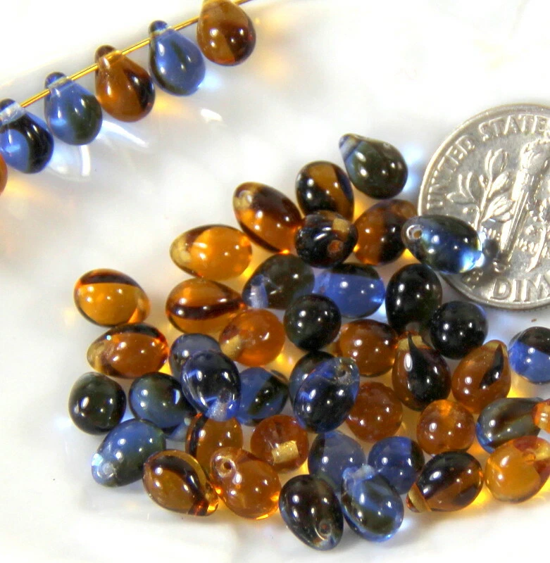 Tear Drop Beads, 5x7mm, Transparent Denim Mix w/ Gloss Finish, 50 Beads - Image 1 of 1