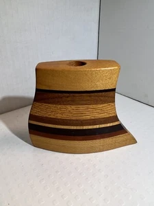 Portacandele moderno metà secolo in legno a strati a righe MCM fatto a mano 4" - Foto 1 di 10