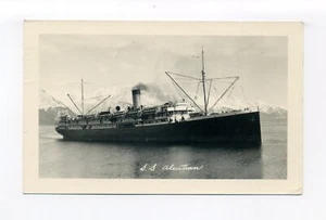 Postal con foto de matasellos Seward AK 1949 RPPC. S.S. Barco Aleutiano, Montañas Nevadas - Imagen 1 de 2