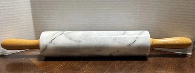 Rodillo de mármol para hornear cocina artesanal vintage de 18" asas de madera pesado Foto 1 de 4