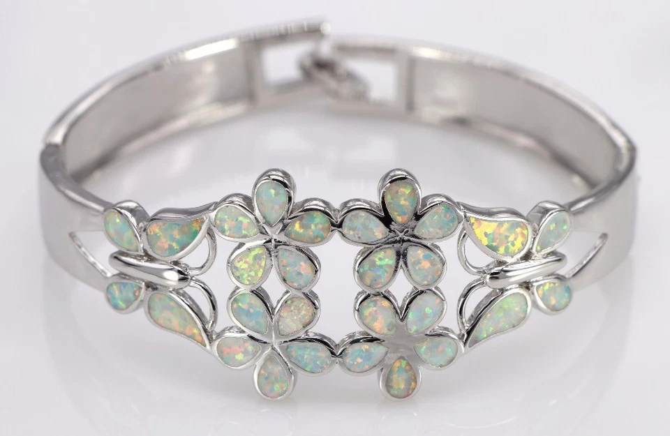 Brazalete Hawaii Fino Blanco Ópalo Ciruela Bossom 925 Plata Esterlina Joyería para Mujer Foto 1 de 1