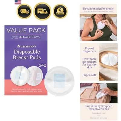 Breastfeeding Nursing Pads Disposable Absorbent Breast Pads for Moms 240 Count Foto 1 de 4