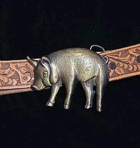 Cinturón de cerdo cerdo cerdo de latón macizo Baron hebilla 34" marrón tooled cinturón de cuero de oveja occidental - Imagen 1 de 12