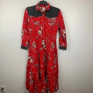 Vestido Midi Vintage Circle T Motivo Rodeo Talla 16 Rojo Negro Bronc Ride - Imagen 1 de 12