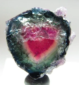 GEMMY GLOW POLISHED WATERMELON TOURMALINE CRYSTAL SLICE!!! ARICANGA BRAZIL - Picture 1 of 6