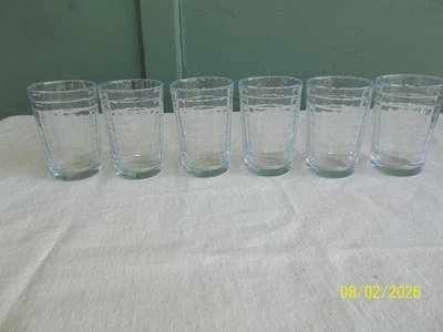 NEW VINTAGE CIRCLEWARE Clear 4” Windowpane Block Optic 7oz Juice Glass Set Of 6 - Image 1 of 4