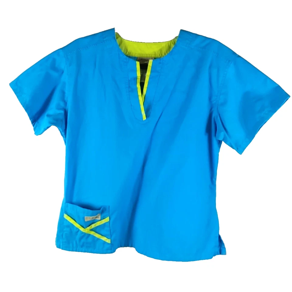 Blusa Médica Urbane para Mujer Talla Mediana Azul Verde Borde Mezcla de Algodón Foto 1 de 4