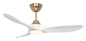 DC Ceiling fan with LED Light Dimmer Eco Genuino 48" Brass White Remote 6 Speeds - Picture 1 of 6