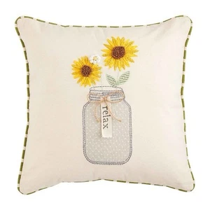 New! Mud Pie Square 18”x18” Floral Embroidered Relax Throw Pillow - Picture 1 of 4