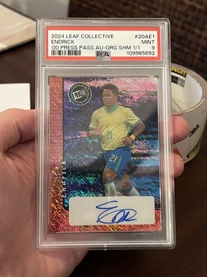 Endrick 2024 Leaf Press Pass 1/1 Autógrafo Naranja Brillo Automático Brasil PSA 9/1 Foto 1 de 4