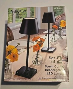 Mikasa Rechargeable 14-inch LED Lamps w/ Touch Control Set of 2 Black NOB - Picture 1 of 5