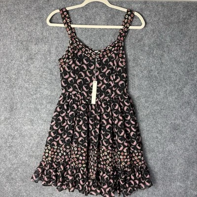 NEW LC Lauren Conrad Dress Womens 4 Black Pink Floral Sleeveless Ruffle Hem Mini - Image 1 of 4