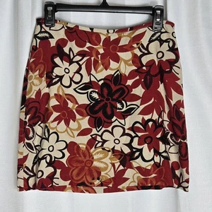 Wrapper Y2K vintage floral linen rayon skirt short sz 9/10 red tan gold & black - Picture 1 of 7