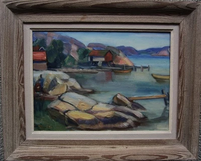 Nisse Lind 1892-1985, "Bootshafen bei Källarholmen", datiert 1945 - Bild 1 von 4