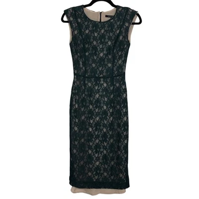 French Connection Forest Green Lace Sheath Dress Womens 2 Modest Knee Length - image 1 of 4