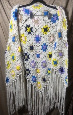 Poncho tejido a mano abuela cuadrado colorido floral ganchillo envoltura talla única  Foto 1 de 4