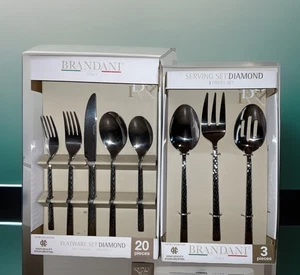 BRANDANI ITALY DIAMOND STAINLESS STEEL 20pc. FLATWARE 3pc. SERVING 23pc. SET NIB - Picture 1 of 8