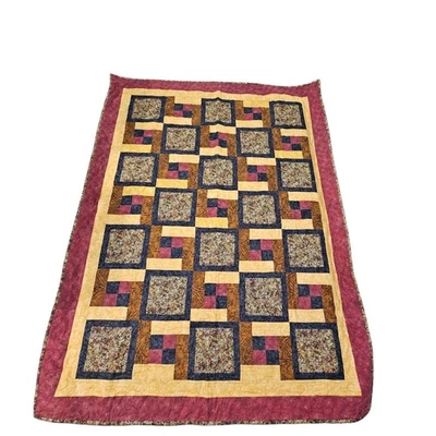 Manta acolchada hecha a mano para cabaña de troncos rústica granja marrón tiro abuela casa de campo Foto 1 de 4