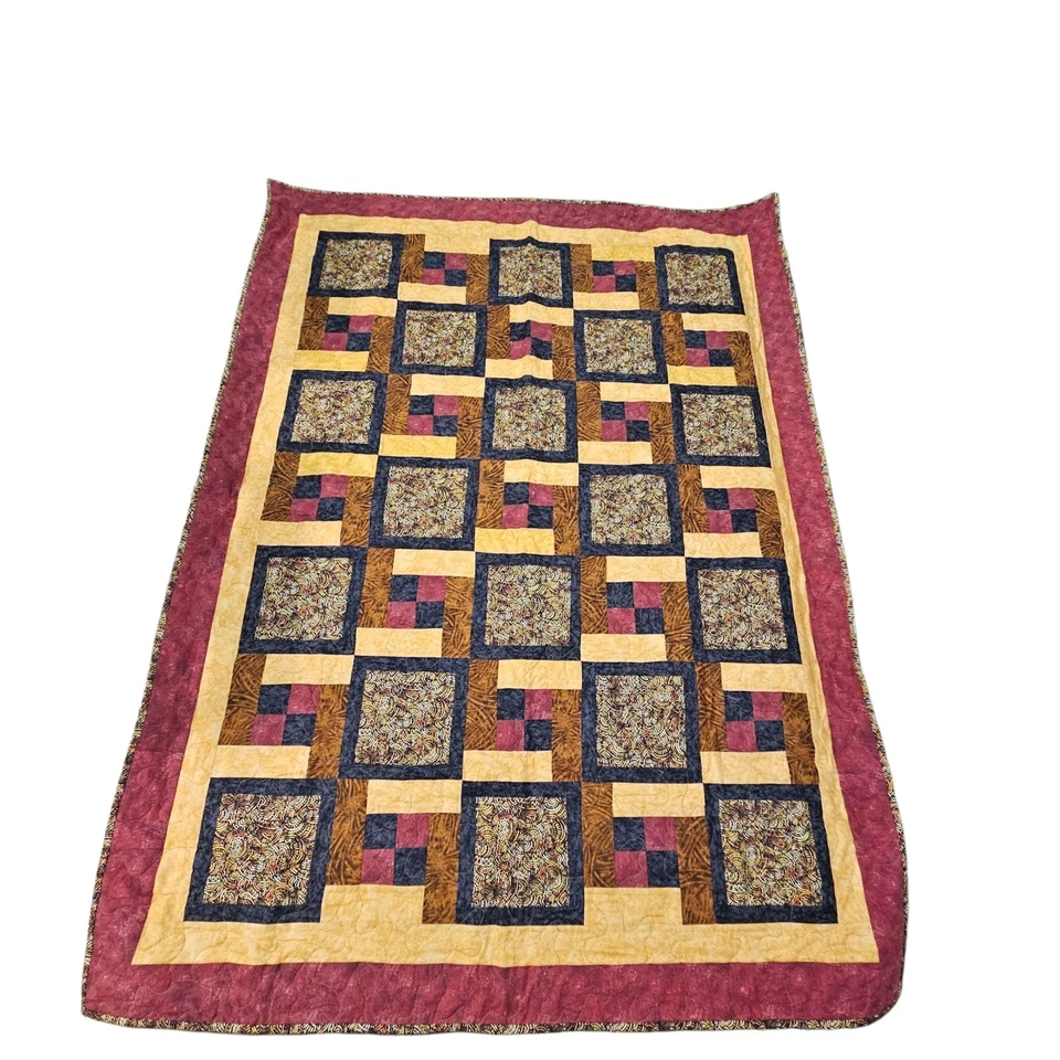 Handmade Log Cabin Quilt Blanket Rustic Farmhouse Brown Throw Grandma Cottage - Image 1 of 4