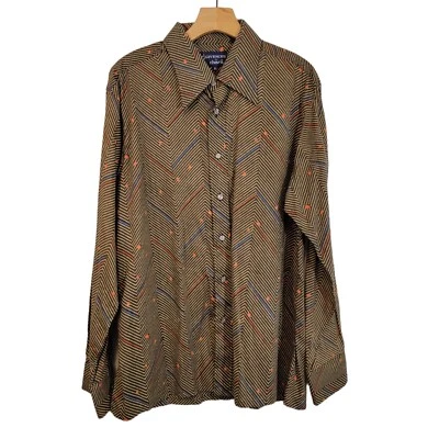复古纪梵希 Chesa 衬衫棕色条纹长袖纽扣男式 XL — 第 1/4 张图片