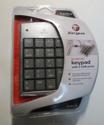 Targus Numeric Keypad w/2 USB ports 19 Full Size Keys Data Entry Windows PC New - Image 1 of 4
