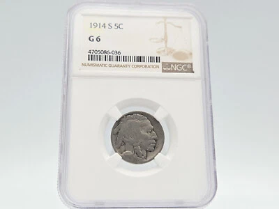 1914-S NGC G6 Buffalo Nickel **Solid Specimen, Nice Eye Appeal!** 086-036 - Image 1 of 4