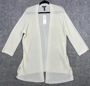 Eileen Fisher Kimono Cardigan Womens M Ivory Organic Cotton Sweater Open New - Picture 1 of 14
