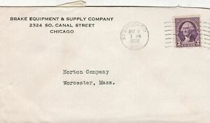 États Unis ÉQUIPEMENT DE FREINAGE ET SOCIÉTÉ D'APPROVISIONNEMENT, 1938 Canal St, Chicago couvercle de timbre Rf 47596