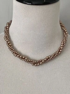 Vintage Mauve-Brown Twisted 3-Strand Faux Pearl Necklace - Picture 1 of 11