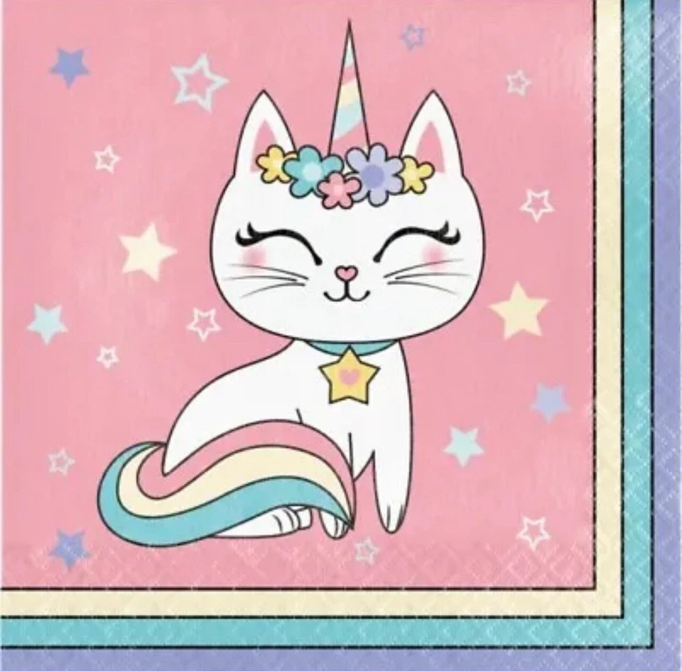 Sassy Caticorn Paper Lunch Napkins 16 Pack Paper Cat Party Tableware Supplies - Image 1 of 1
