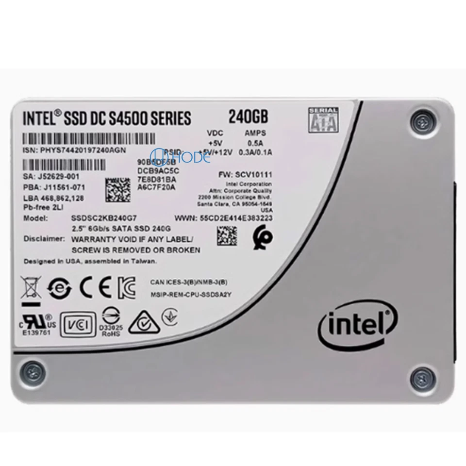 240GB Intel DC S4500 Series SSD 2.5'' SATA3 Solid State Drive SSDSC2KB240G7 Used - Image 1 of 1