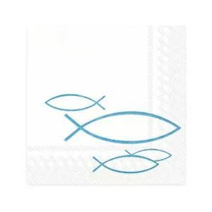 20 Cocktail Servietten Fische weiß blau Kommunion Taufe Konfirmation Tischdeko - Bild 1 von 1