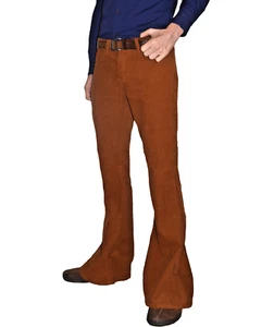 Mens RETRO FLARES Tan Brown Bell Bottoms cords Trousers Hippy Mod Pants 70s 60s - Picture 1 of 6